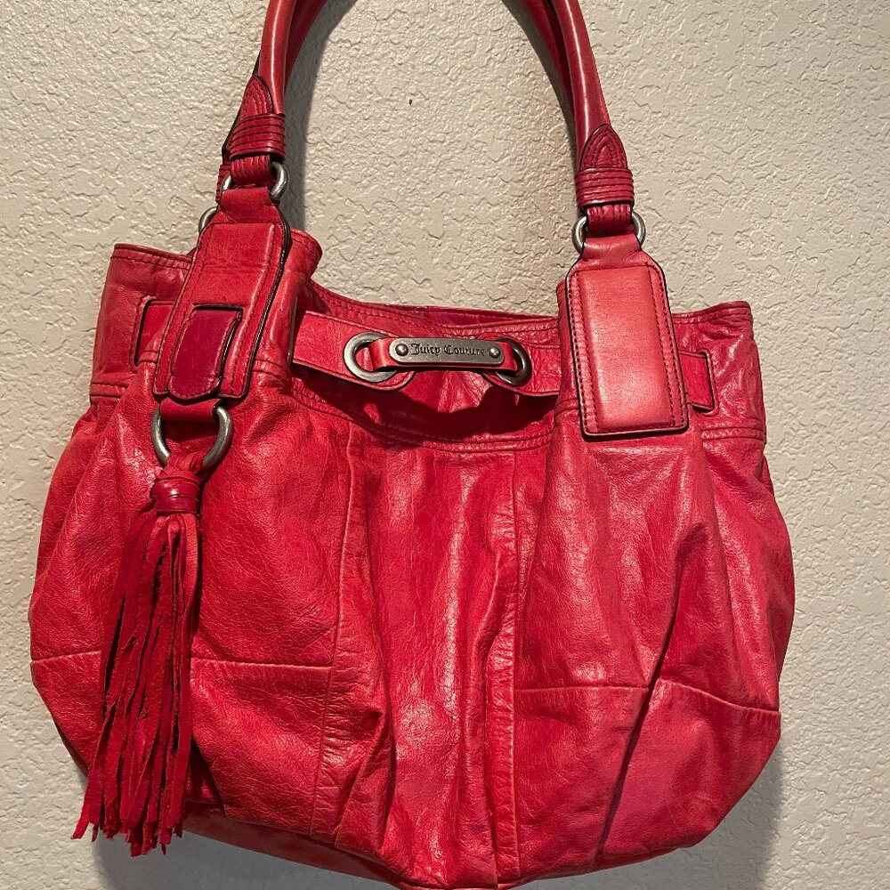 Vtg Juicy Couture Red Leather Handbag with Tassel